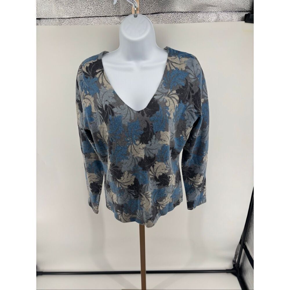Tweeds Leaf Print V-Neck Sweater Wool Angora Rabbit Hair Size Medium
